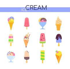 Types of ice cream - set of vector flat design style elements