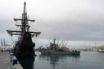 galleon in the port of malaga andalusia spain