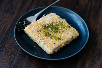 Turkish Dessert Custard Pudding Muhallebi Kadayif with Pistachio Powder