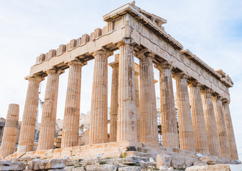 Parthenon temple in Acropolis of Athens with Doric columns in Greece