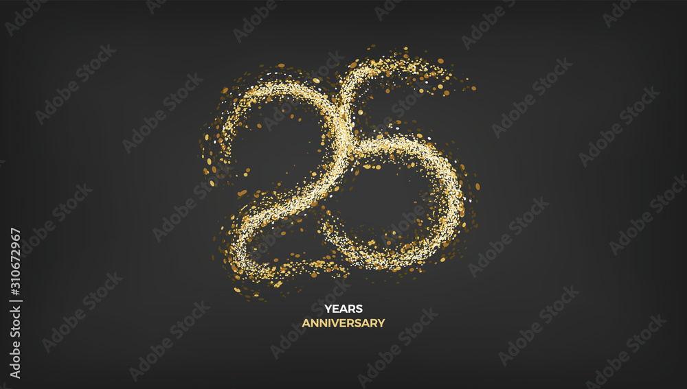 Wall mural 25 years anniversary black color background vector design with golden sparks decoration