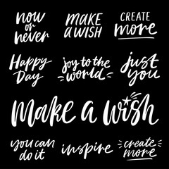 Set of 10 hand written lettering phrases, positive and inspiring quotes. Calligraphy vector illustration collection.