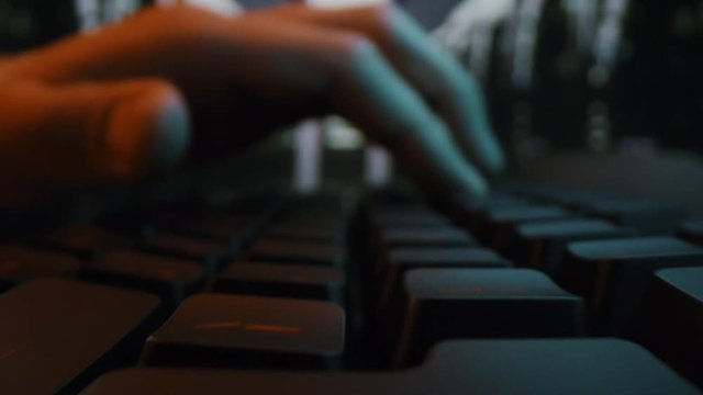 Business Man Fingers Programming Database Late Night At Datacenter Server Room Night Downtown Hacking The System Neural Network Slow Motion Macro 8k