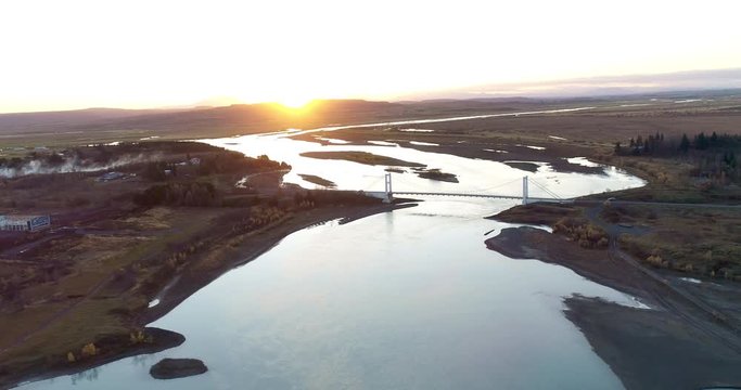 aerial shot of famous Iceland with its beautiful fascinating unique landscape, rivers, mountains, glaciers and waterfalls on a clear sunny day - great 4k shots for nature travel bloggers