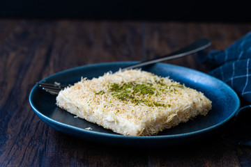 Turkish Dessert Custard Pudding Muhallebi Kadayif with Pistachio Powder