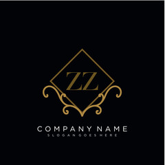 Initial letter ZZ logo luxury vector mark, gold color elegant classical