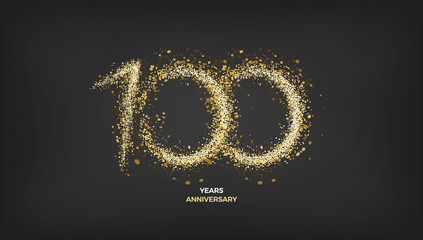 100 years anniversary black color background vector design with golden sparks decoration