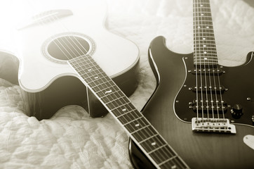 Fototapeta premium Electric guitar and acoustic guitar black and white