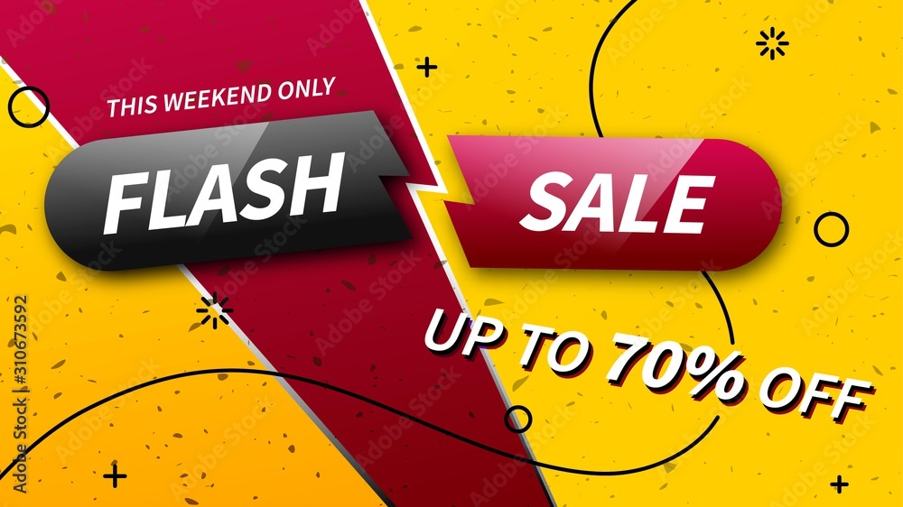 Poster flash sale discount banner. this weekend only, up to 70% off. trendy promotion template. ready banne