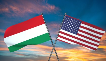 3D illustration of USA and Hungary flag