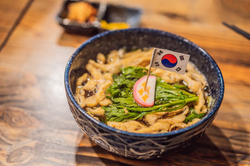 Korean noodles in a bowl ready for dinner