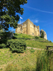Fototapeta na wymiar Old Castle in Surrey, UK on a green mound. Motte And Bailey Castle