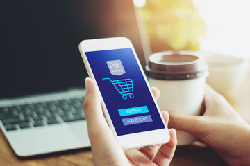 Transactio Payment  technology making online mobile phone payment internet shop  , makes online shopping  concept