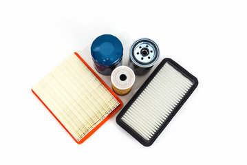 Car oil and air filter  on a white background isolated.  Auto Parts. Spare parts.