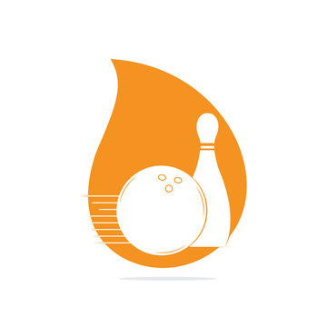 Bowling Ball And Bowling Pin Drop Shape Concept Logo, Icons And Symbol. Drop Shape Bowling Ball And Bowling Pin Illustration.