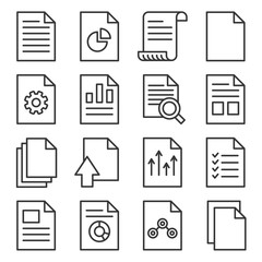Document Report Related Icons Set on White Background. Line Style Vector