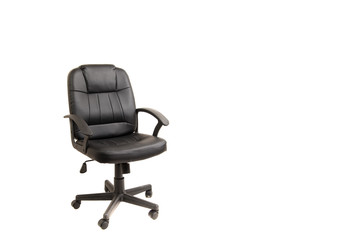 Black leather office chair isolated on white background