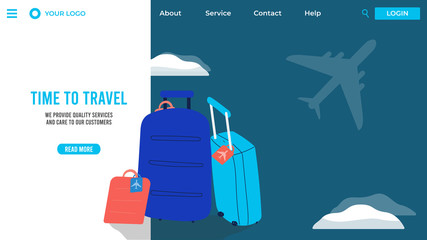 Travel bags in airport, tour agency website vector illustration