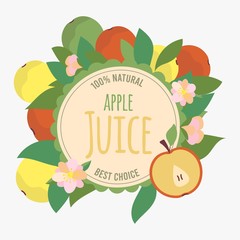 Apple juice label, organic product emblem, vector illustration