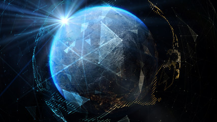 World map point. Global network connection and telecommunication on earth. Elements of this image furnished by NASA - 3d illustration.