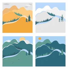 Nature landscape in different seasons, vector illustration