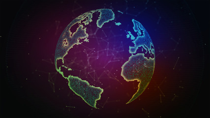 Connection lines Around Earth Globe. Background with Light Effect. Global International Connectivity Background. 3D illustration.