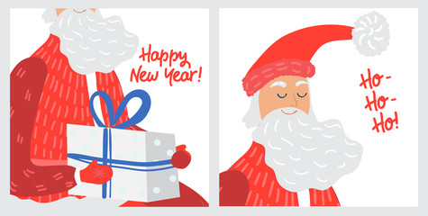 Christmas greeting card with Santa Claus cartoon character, vector illustration