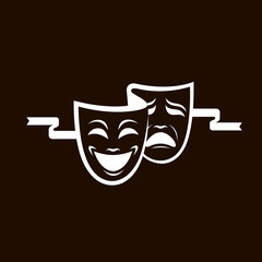 illustration of comedy and tragedy theatrical masks isolated on black background - obrazy, fototapety, plakaty