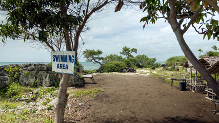 Swimming area sign on Paradise beach (Sandira beach), Bantayan island, North Cebu, Philippines
