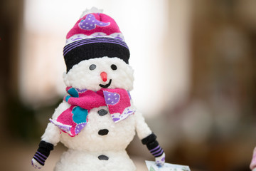 Funny handmade snowman. Christmas card.