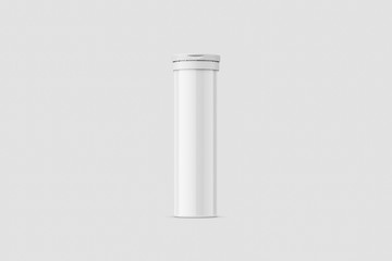 Round white glossy plastic Bottle Mock up with cap for Effervescent or carbon Tablets, pills, vitamins.3D rendering