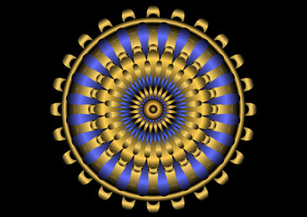 Bronze and blue Mandala on black background