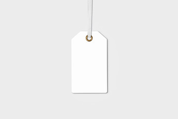 Blank Tag Mock up with string. Price tag, gift tag, sale tag on grey background.3D rendering  - obrazy, fototapety, plakaty