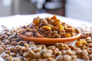Clay bowl with a dry pet food
