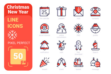 Set New Year simple lines icons of celebrate equipment.
