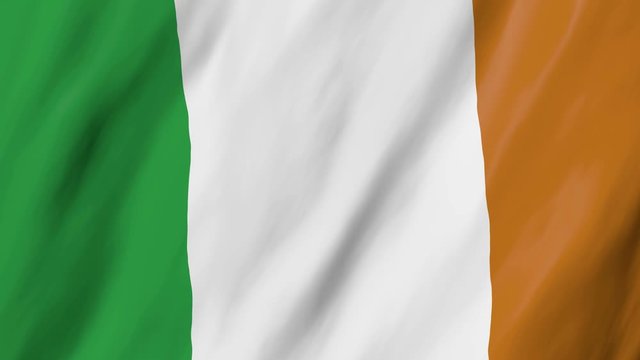 The Irish flag in 3d, waving in the wind, on close.