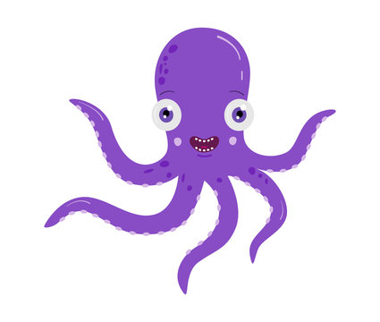 Vector illustration of octopus cartoon. Funny, cute, friendly octopus