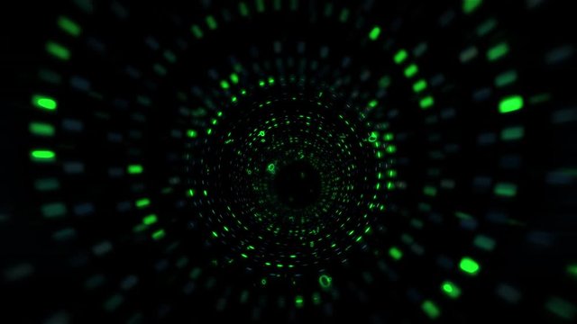 Virtual 3D flight through Abstract neon Data Tunnel