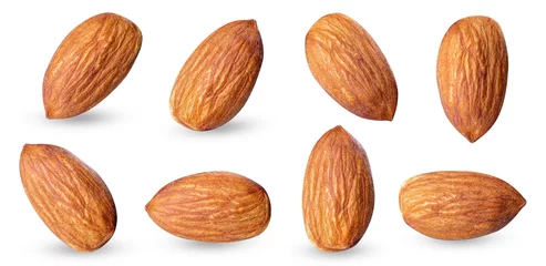 Fotobehang almond raw piece collection set.almond full macro shoot .nuts healthy food ingredient on white isolated .Clipping path © SizeSquare's