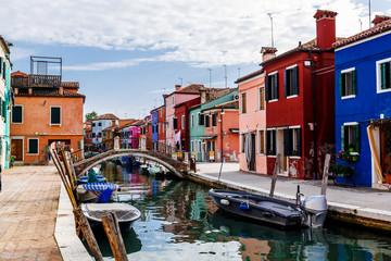 Colorful houses on Burano, island in the Venetian Lagoon. Italy.
