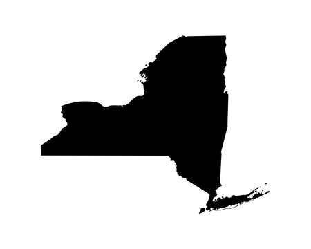 Vector Isolated Simplified Illustration Icon With Black Silhouette Of New York Map - State Of The USA. White Background