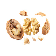 Walnuts pieces  Clipping Path on white isolated .Image stack Full depth of field macro
