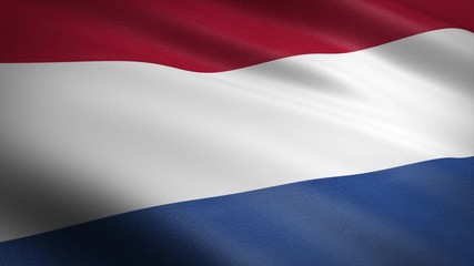 Flag of Netherlands. Realistic waving flag 3D render illustration with highly detailed fabric texture