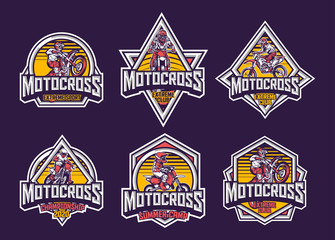 Motocross premium vintage badge logo label design template pack yellow red