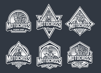 Motocross premium vintage badge logo label design template pack black and white