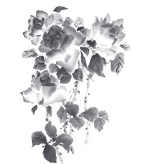 薔薇　イラスト　水墨調