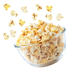 popcorn splash on clear blow white isolated