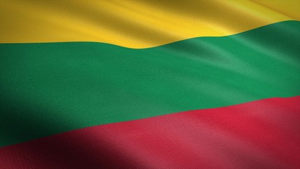 Flag of Lithuania. Realistic waving flag 3D render illustration with highly detailed fabric texture