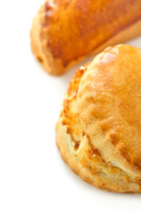 Traditional Italian pastry cassatella sweet ravioli with ricotta filling isolated on white background