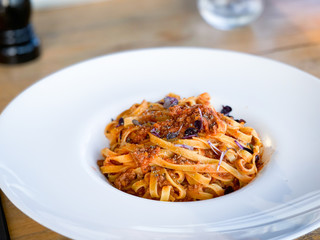 delicious bolognese pasta dish with fresh ingredients